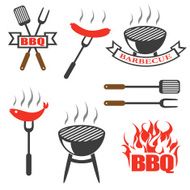 BBQ set icons logos badges labels