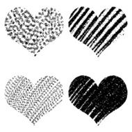 Drawn black hearts silhouette on white background N10