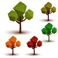 Set of trees in different times the year style lowpoly