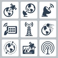 Satellite and navigation related vector icons set