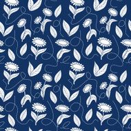 Traditional blue seamless sunflowers pattern