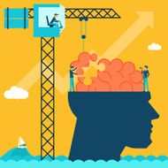 Man with brain puzzle Creative concept background