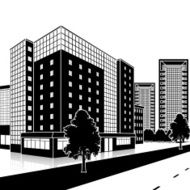 silhouette office building with an entrance and reflection N29