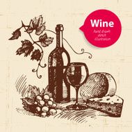 Wine vintage background with banner Hand drawn sketch illustrat N3