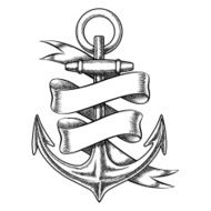 Vector hand drawn anchor sketch with blank ribbon N2