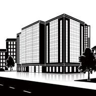 silhouette office building with an entrance and reflection N30