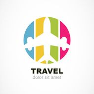 Flight airplane silhouette and colorful stripe background