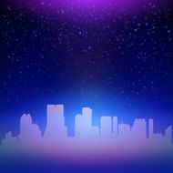 Blue night city sky with stars background