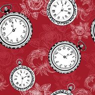 Seamless background with clocks and roses