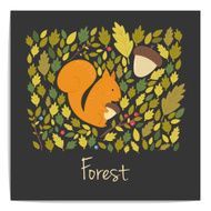 Vector forest card with acorns leaves and squirrel N4