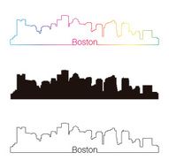 Boston skyline linear style with rainbow