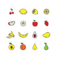 Set color line icons fruit Banana apple strawberry cherry