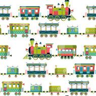 Toy train Locomotive with several multi-colored coaches Seamless background pattern N2