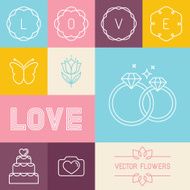 Vector set of linear icons for wedding invitations