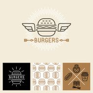 Vector burger logo design elements and package template