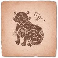 Tiger Chinese Zodiac Sign Horoscope Vintage Card