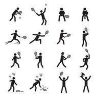 Tennis postures male icon set