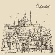 Istanbul Turkey Harbor Vintage Engraved Sketch