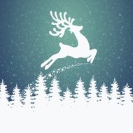 reindeer fly winter background stars and snow N2