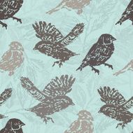 Ink hand drawn birds seamless pattern