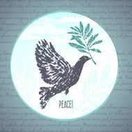 Ink hand drawn dove with olive branch illustration