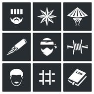 Criminal racial groups in prison icons set Vector Illustration