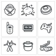 Minesweeper demining equipment for mine clearance icons set Vector Illustration