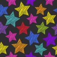 Sketch seamless pattern with stars Red green orange pink lilac N2