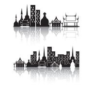 Silhouette building with reflection Vector object background