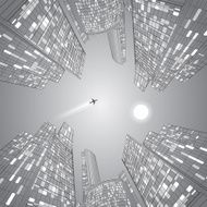 Airplane flying Business building silver illustration