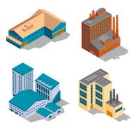 Isometric factory and industrial buildings set