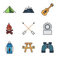 Camping flat vector icon set N2