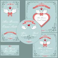 Wedding design template set Floral items cartoon swans
