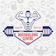 Fitness Gym Label Template Over Icons Seamless Pattern N2