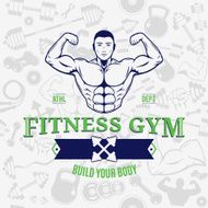 Fitness Gym Label Template Over Icons Seamless Pattern N3