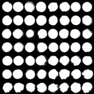 Set of Big white grunge silhouette circles on black background N2