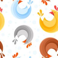 Seamless pattern design with colorful stylized chicken icons N2