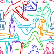 Yoga seamless pattern with silhouettes of women