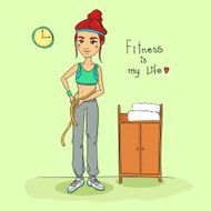 Hand drawn illustration - Young woman measuring her shape N2