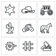 Justice in the wild west icons set Vector Illustration