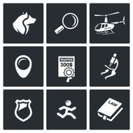 Search prosecution escaped convict icons set Vector Illustration