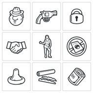 Crime and the slave trade icons set Vector Illustration