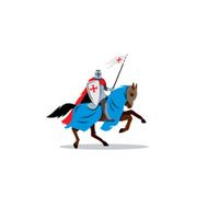 Medieval knight on horseback preparing for joust or fight sign
