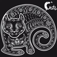 stylized drawing lying cat on black background