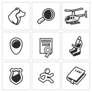Search prosecution escaped convict icons set Vector Illustration N2