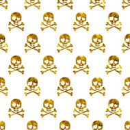 Golden glitter skulls in love seamless pattern