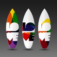 Vector Surfboards Design Template with Abstract &quot;Love&quot; Label
