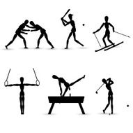 wrestling baseball skiing pommel horse golf gymnastic rings