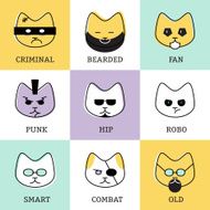 Flat line icons modern style with different faces vector