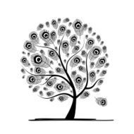 Art tree with peacock feather for your design N11